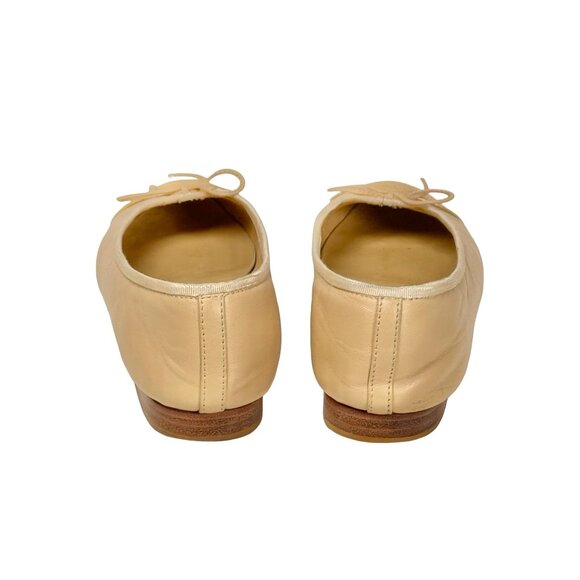 Chanel CC Bow Ballet Flats SZ 38 Beige Leather Gold Cap Toe Luxury Designer - Picture 5 of 15